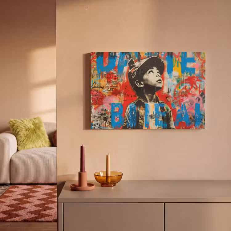 Graffiti - Vintage - Jongen - Street art - Neon - Banksy canvas 2cm klein -sfeer1