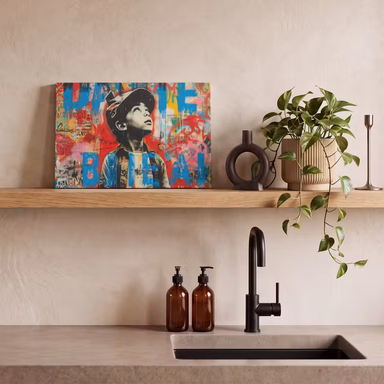 Graffiti - Vintage - Jongen - Street art - Neon - Banksy canvas 2cm klein -sfeer3