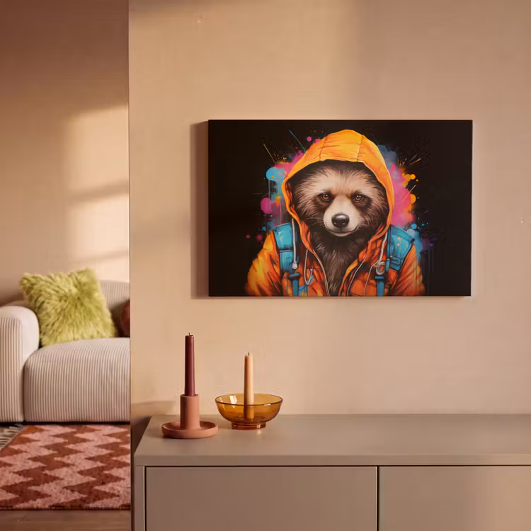 Graffiti - Wasbeer - Jas - Zwart canvas 2cm klein -sfeer1