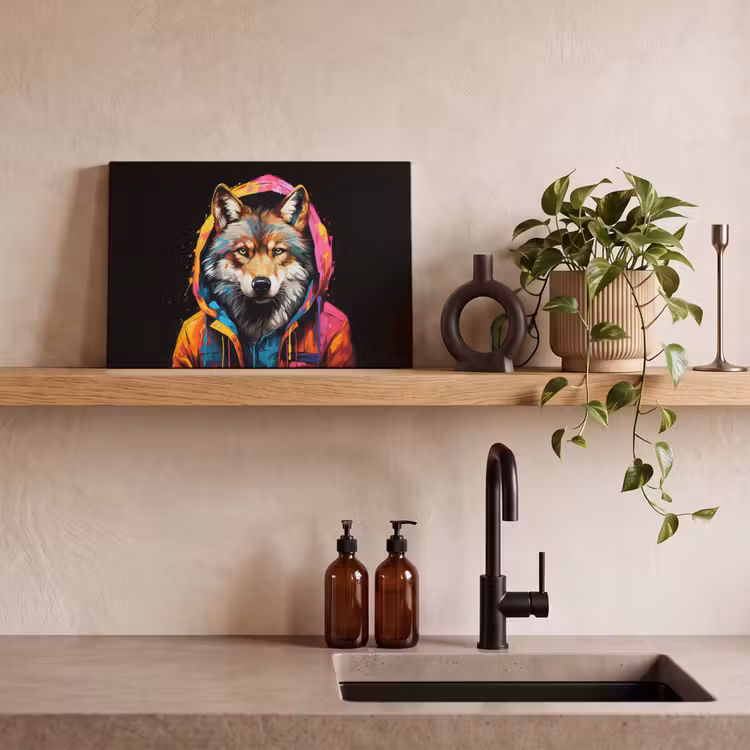 Graffiti - Wolf - Jas - Zwart canvas 2cm klein -sfeer6