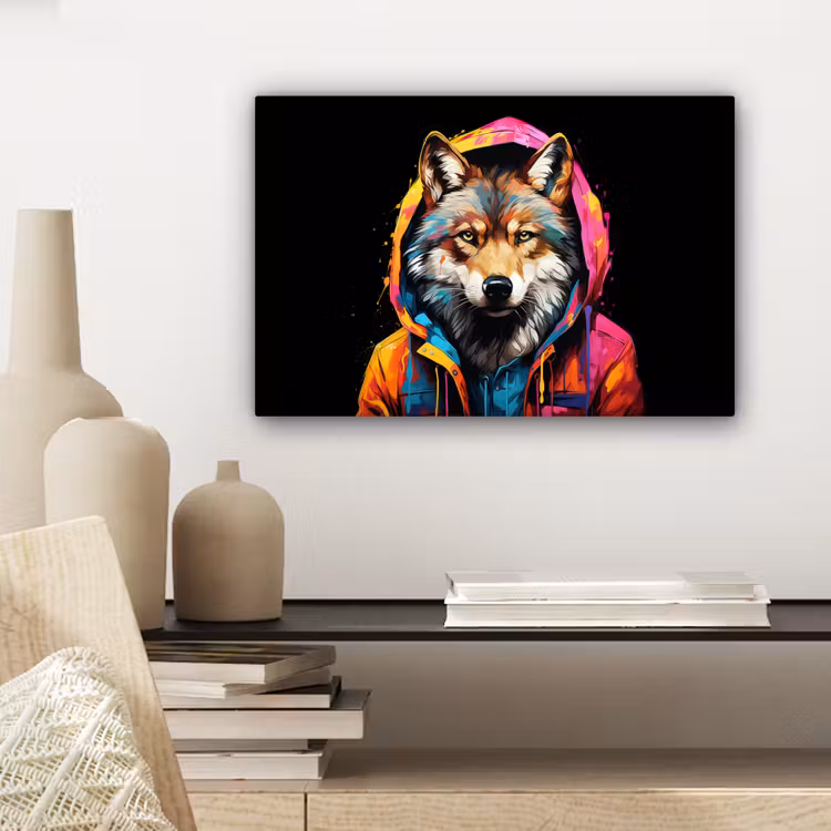 Graffiti - Wolf - Jas - Zwart canvas 2cm klein -closeup_print_DE