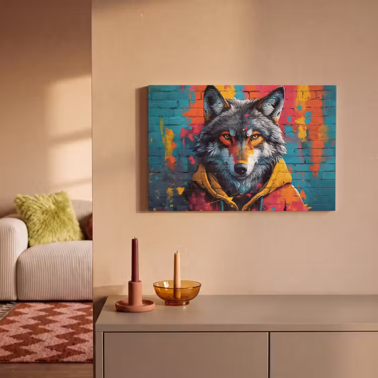 Graffiti - Wolf - Street art - Blauw canvas 2cm klein -sfeer1