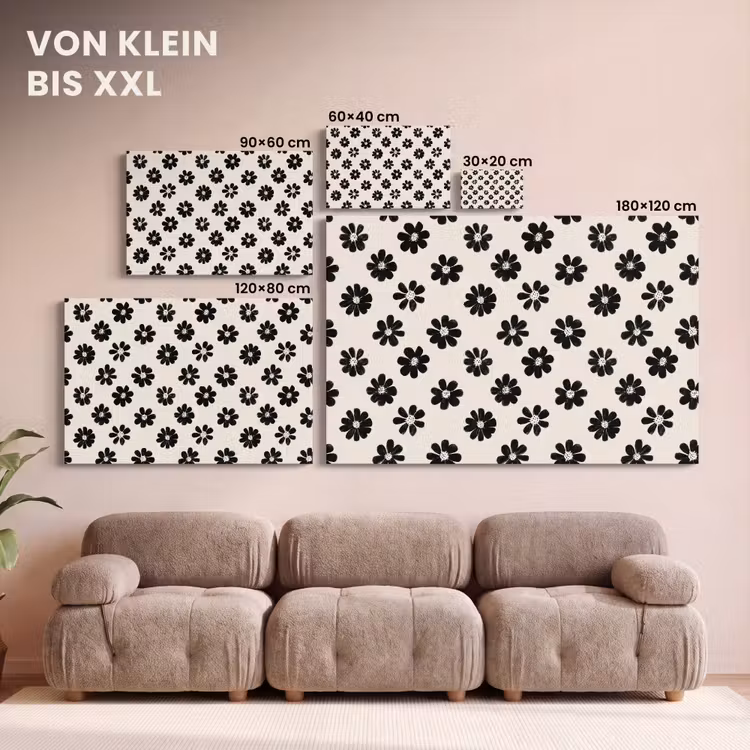 Grafisch - Madeliefjes - Zwart - Beige canvas 2cm klein 34 -Xsfeer8_DE