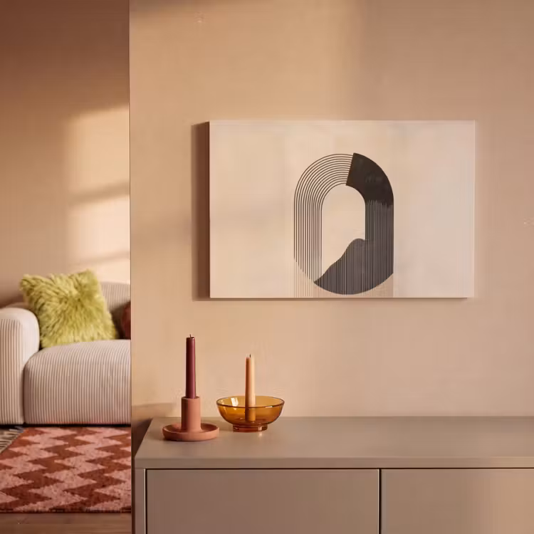 Grafisch gebogen motief - Beige canvas 2cm klein -sfeer1