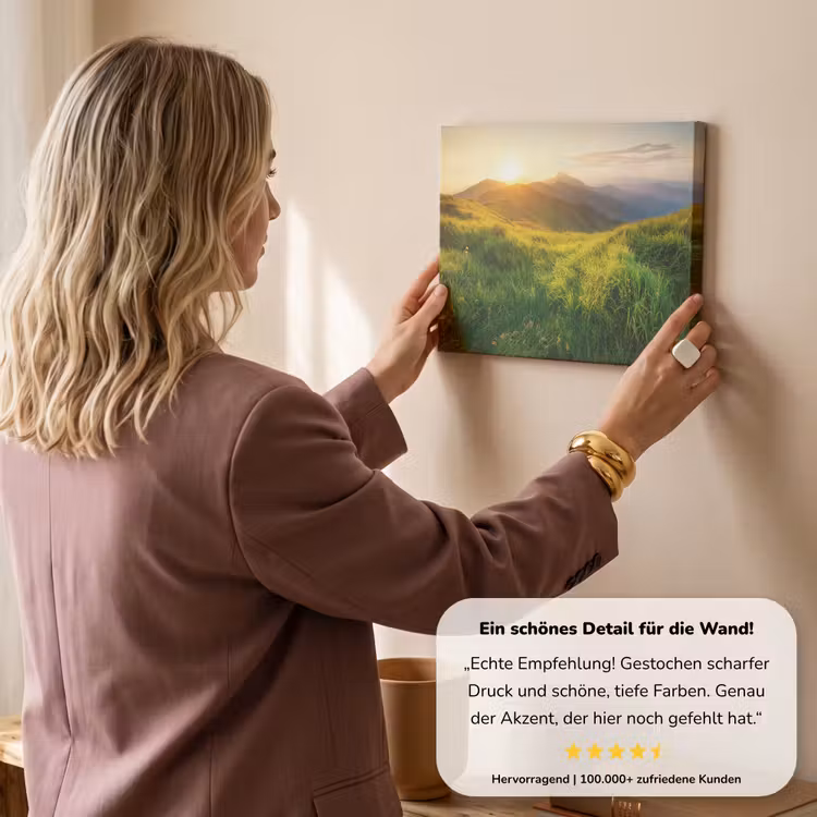 Gras - Heuvels - Zon - Natuur - Landschap canvas 2cm klein -sfeer3