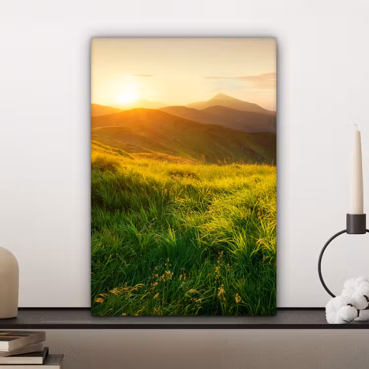 Gras - Heuvels - Zon - Natuur - Landschap canvas 2cm klein -closeup_print_DE