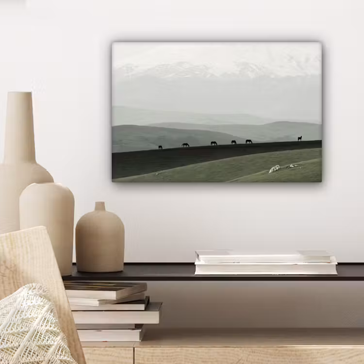 Grijs - Berg - Paarden canvas 2cm klein -sfeer6