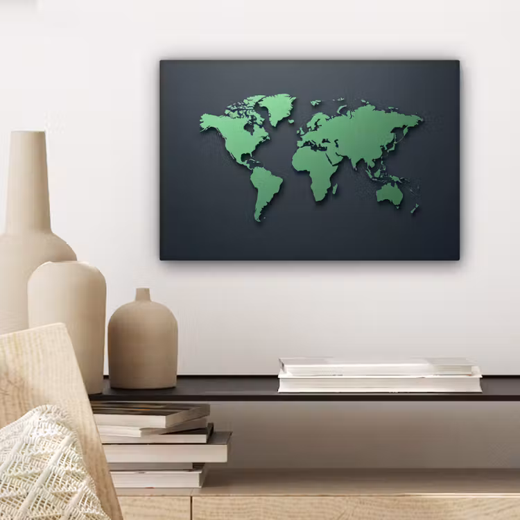 Grijs - Wereldkaart - Groen canvas 2cm klein -sfeer6