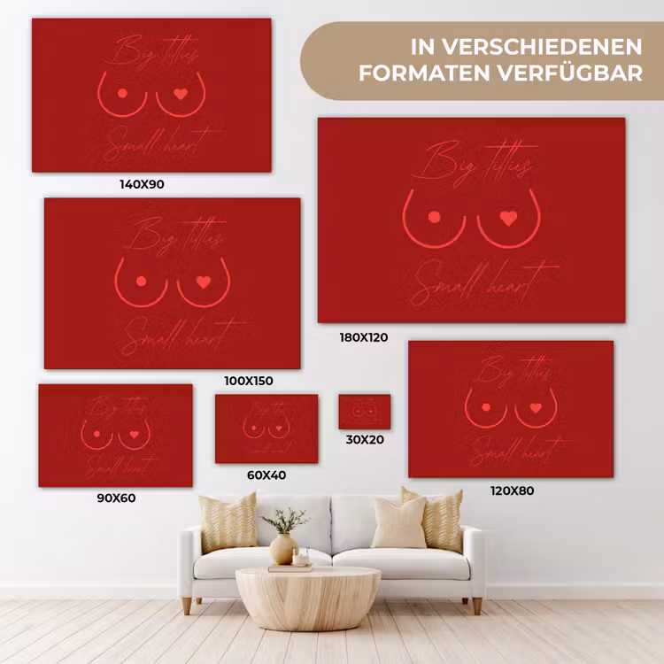 Big titties small heart - Rood - Hart canvas 2cm klein -Xsfeer8_DE