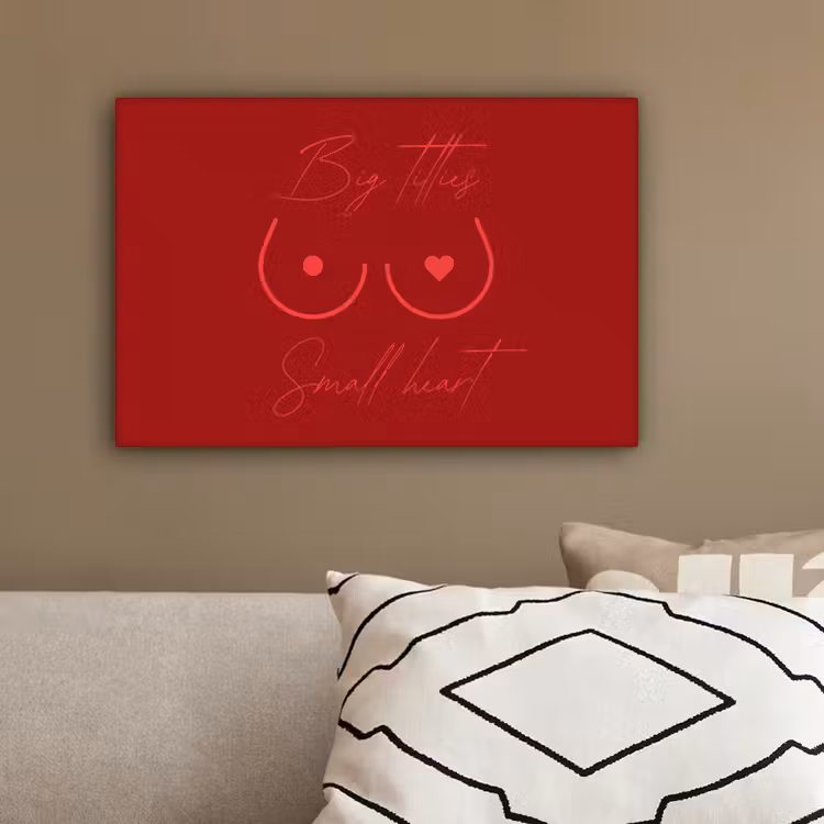 Big titties small heart - Rood - Hart canvas 2cm klein -sfeer3