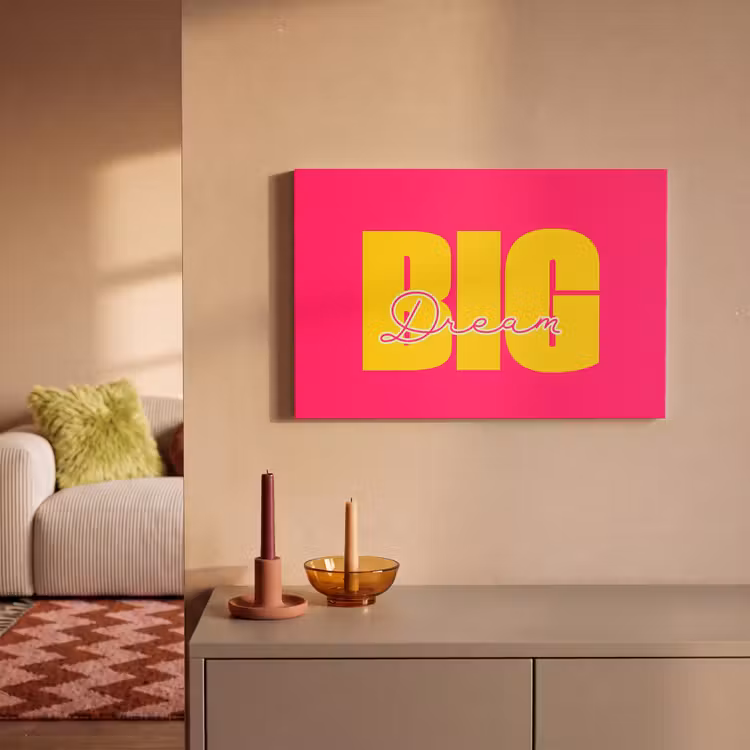 Dream big - Roze - Geel - Minimalistisch canvas 2cm klein -sfeer1