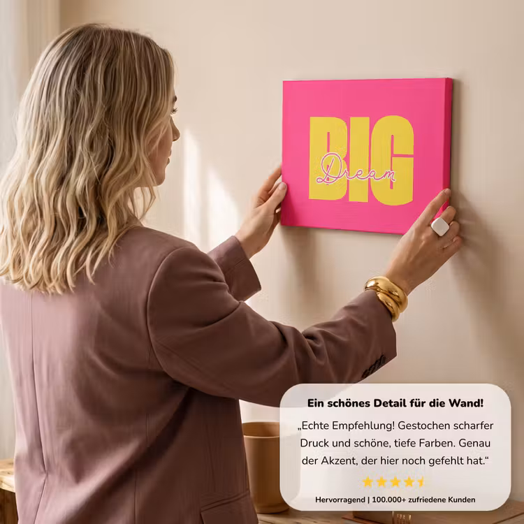 Dream big - Roze - Geel - Minimalistisch canvas 2cm klein -sfeer3
