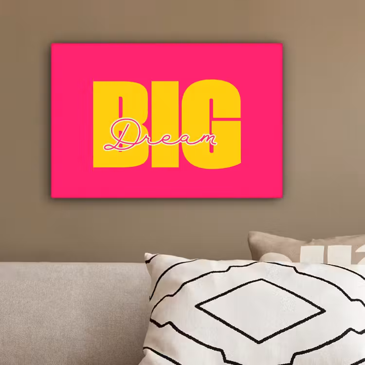 Dream big - Roze - Geel - Minimalistisch canvas 2cm klein -sfeer6