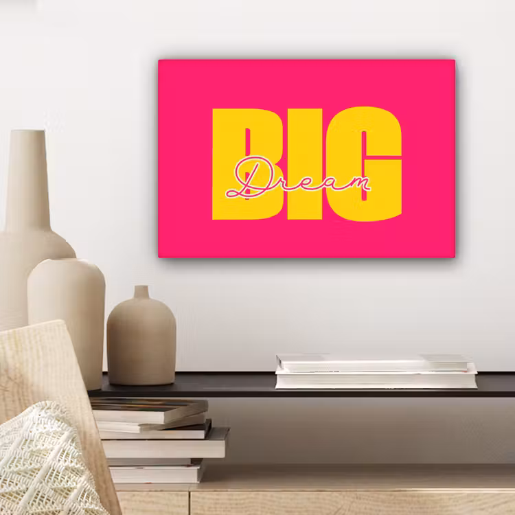 Dream big - Roze - Geel - Minimalistisch canvas 2cm klein -closeup_print_DE