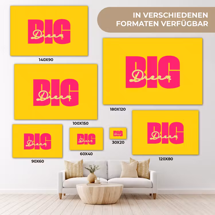 Dream big - Geel - Roze canvas 2cm klein -Xsfeer8_DE