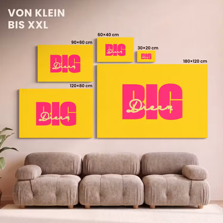 Dream big - Geel - Roze canvas 2cm klein -Xsfeer8_DE