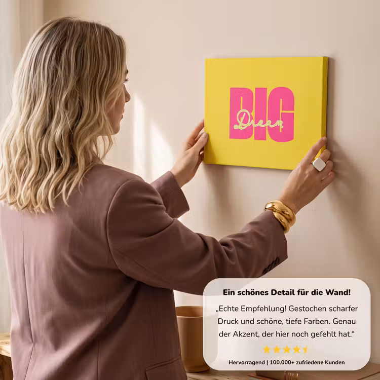 Dream big - Geel - Roze canvas 2cm klein -Xsfeer7_DE