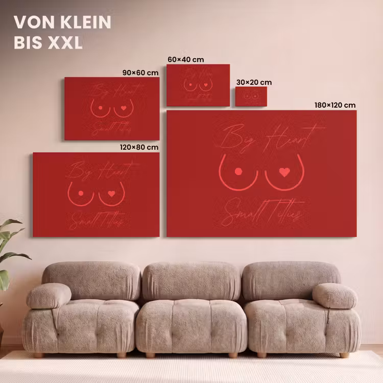 big heart small titties - Hart - Rood canvas 2cm klein -Xsfeer8_DE
