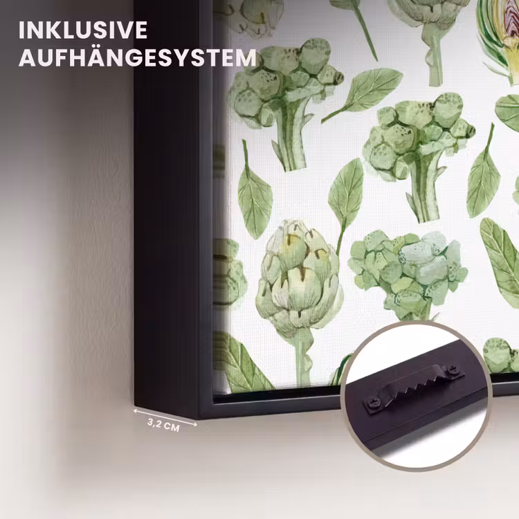 Groene - Groente - Broccoli - Artisjokken Canvas met baklijst klein 1124 -closeup_ophangsysteem_DE