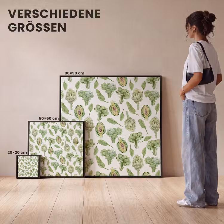 Groene - Groente - Broccoli - Artisjokken Canvas met baklijst klein 1124 -comparison_formatenoverzicht_DE