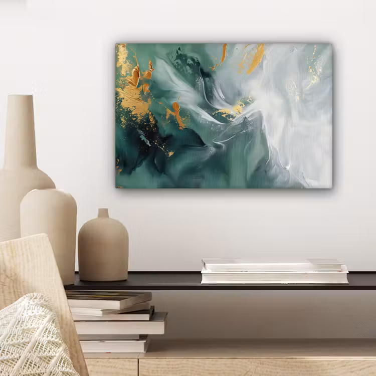 Groen - Modern - Marmer - Abstract canvas 2cm klein -closeup_print_DE