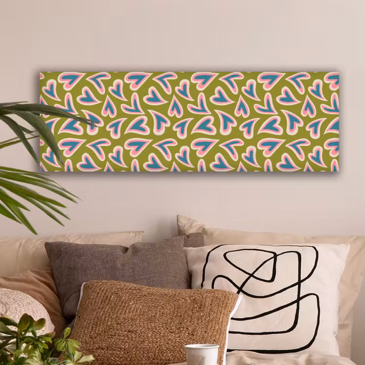 Groen - Retro - Hartjes - Patroon canvas 2cm klein 828 -sfeer1