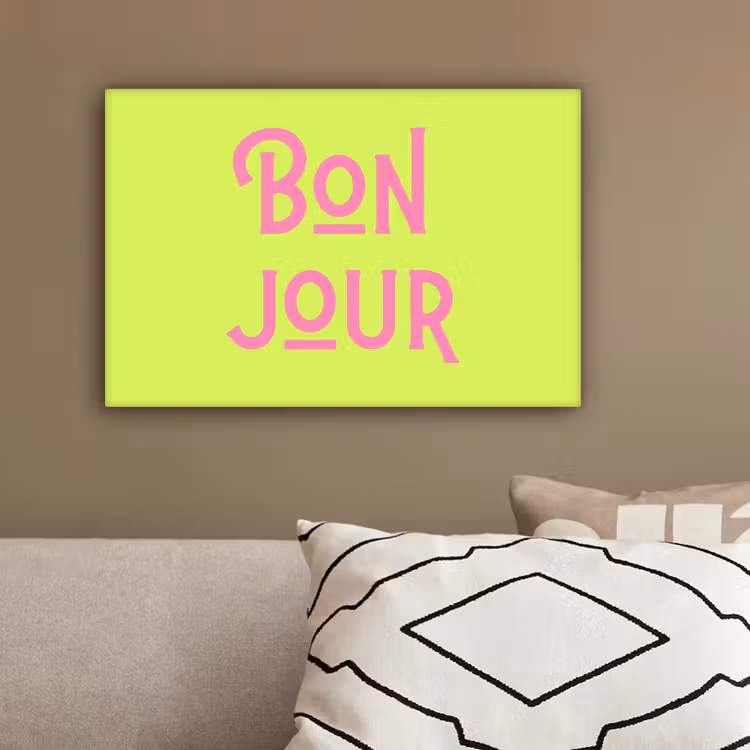Groen - Roze - Bonjour - Art canvas 2cm klein -closeup_print_DE