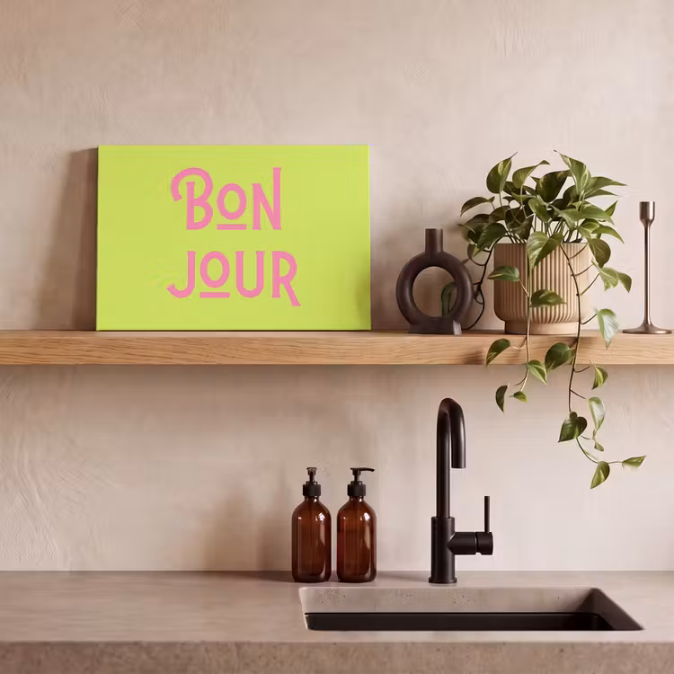 Groen - Roze - Bonjour - Art canvas 2cm klein -uniquesellingpoint_afwerking-onlywow_DE