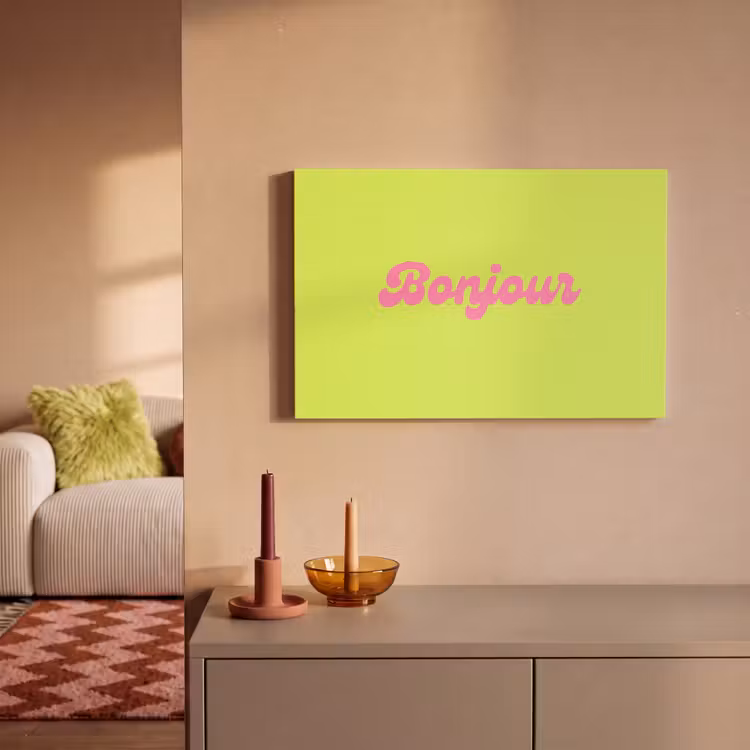 Groen - Roze - Bonjour - Retro canvas 2cm klein -sfeer1