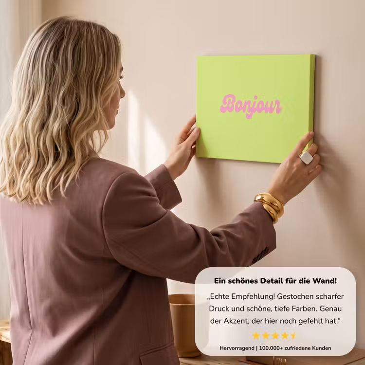 Groen - Roze - Bonjour - Retro canvas 2cm klein -sfeer3