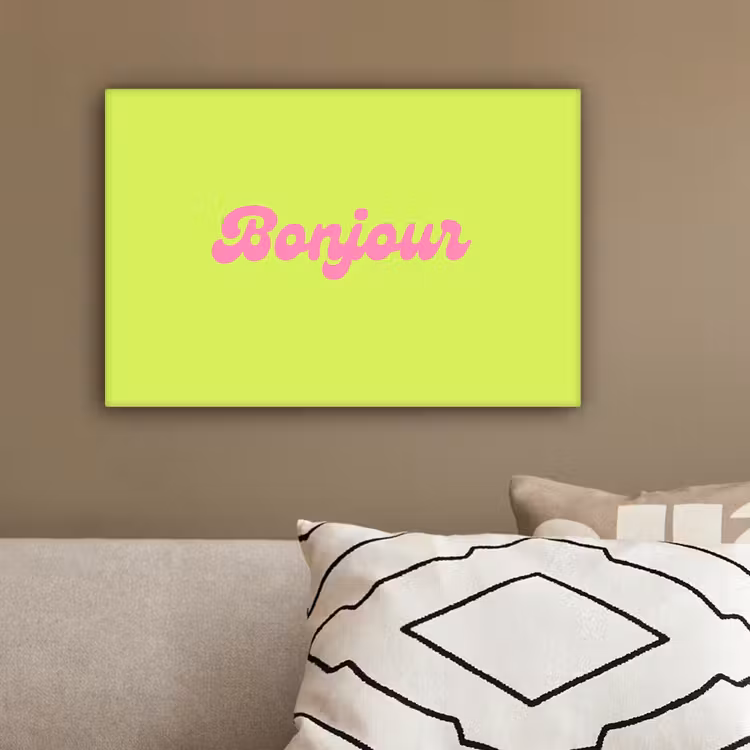 Groen - Roze - Bonjour - Retro canvas 2cm klein -closeup_print_DE