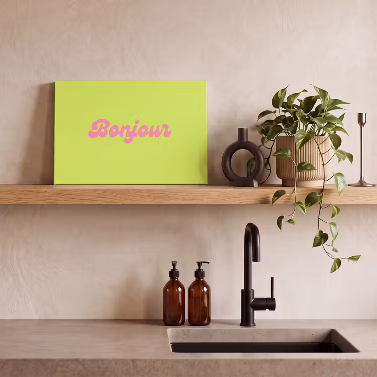 Groen - Roze - Bonjour - Retro canvas 2cm klein -uniquesellingpoint_afwerking-onlywow_DE