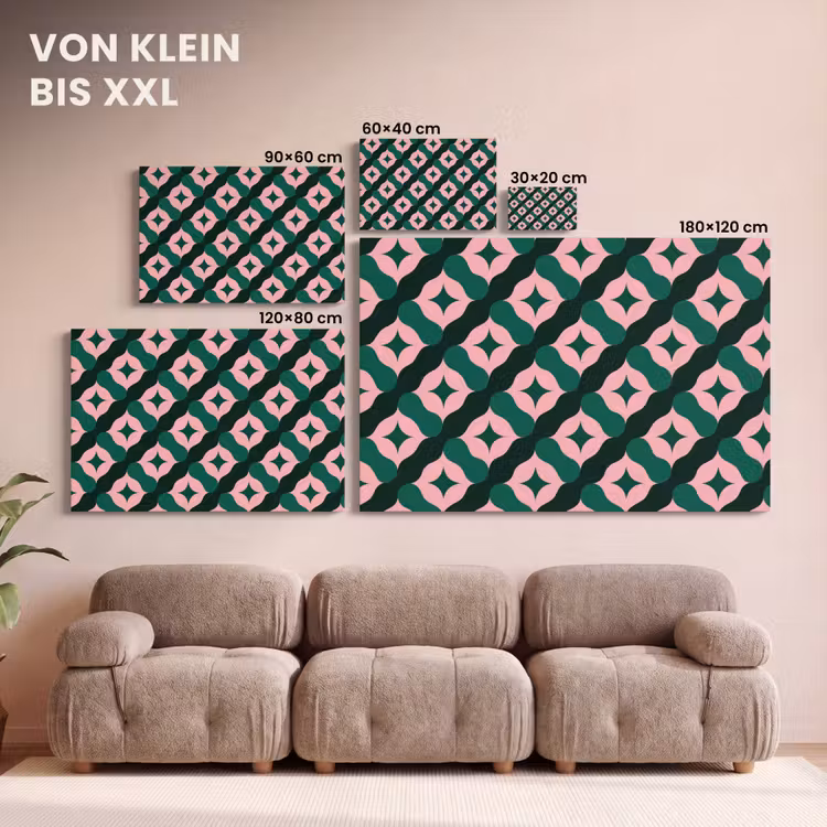 Groen - Roze - Retro - Sterren canvas 2cm klein 34 -Xsfeer8_DE