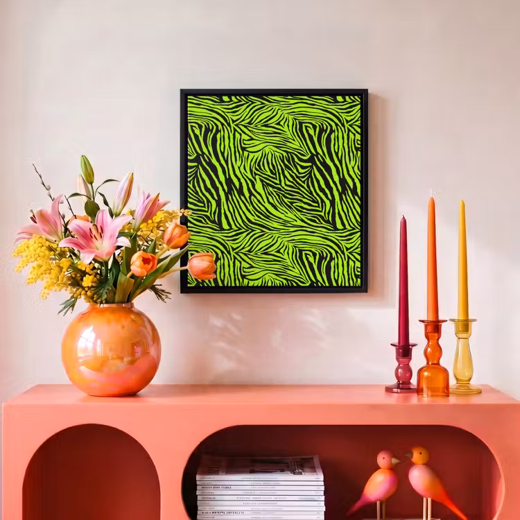 Groen - Zwart - Zebra Canvas met baklijst klein 1124 -atmosphere_sfeer3_global