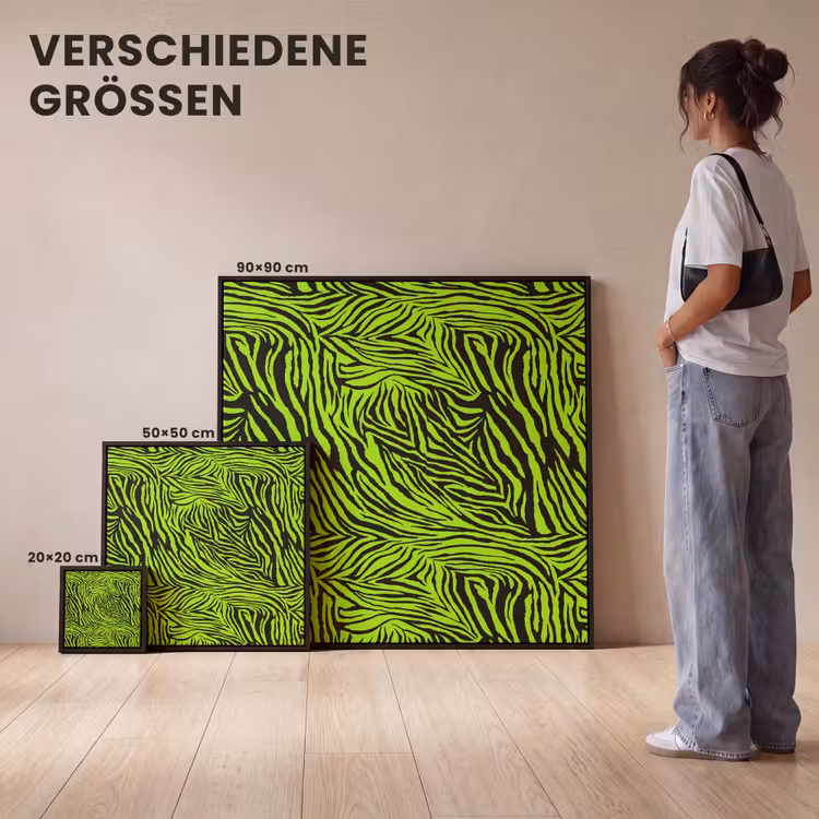 Groen - Zwart - Zebra Canvas met baklijst klein 1124 -comparison_formatenoverzicht_DE