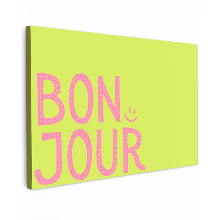Groen - Smiley - Bonjour - Roze canvas 2cm klein -z3d