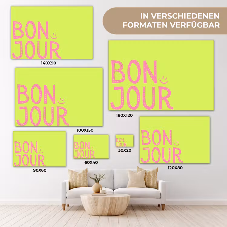 Groen - Smiley - Bonjour - Roze canvas 2cm klein -Xsfeer8_DE