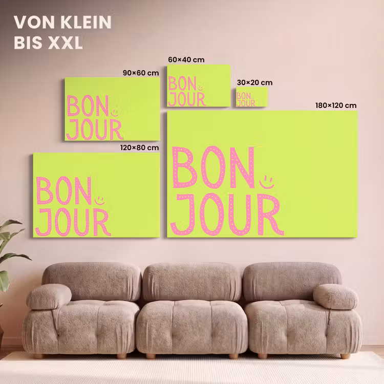 Groen - Smiley - Bonjour - Roze canvas 2cm klein -Xsfeer8_DE