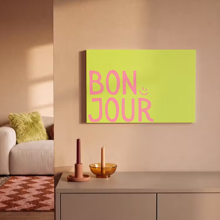 Groen - Smiley - Bonjour - Roze canvas 2cm klein -sfeer1