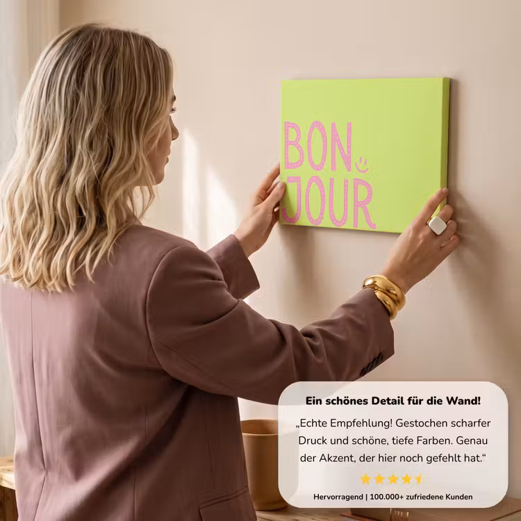 Groen - Smiley - Bonjour - Roze canvas 2cm klein -Xsfeer7_DE