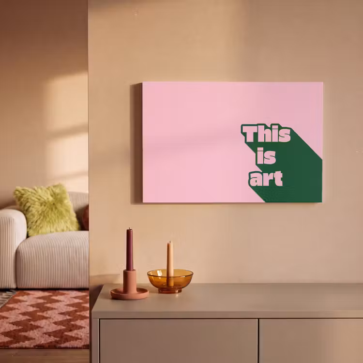 Groen - Tekst - This is art - Roze canvas 2cm klein -sfeer1