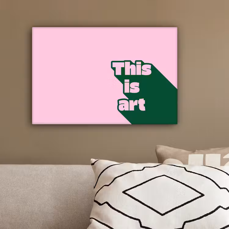 Groen - Teskt - This is art - Roze canvas 2cm klein -sfeer6