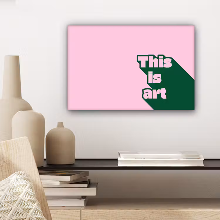 Groen - Tekst - This is art - Roze canvas 2cm klein -closeup_print_DE