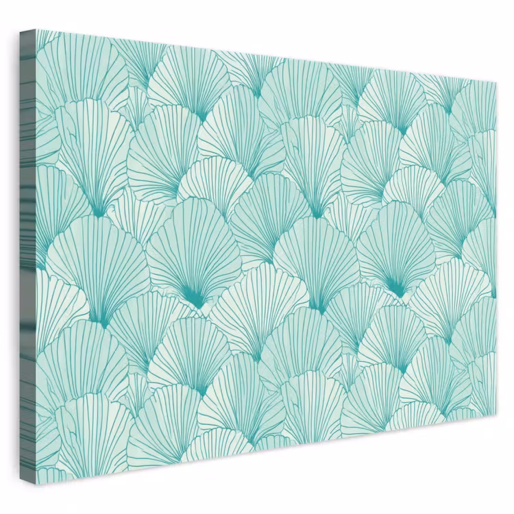 Groen - Wit - Ginko - Getekend - Textuur canvas 2cm klein 34 -3d