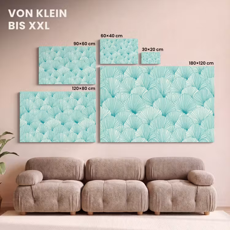 Groen - Wit - Ginko - Getekend - Textuur canvas 2cm klein 34 -Xsfeer8_DE