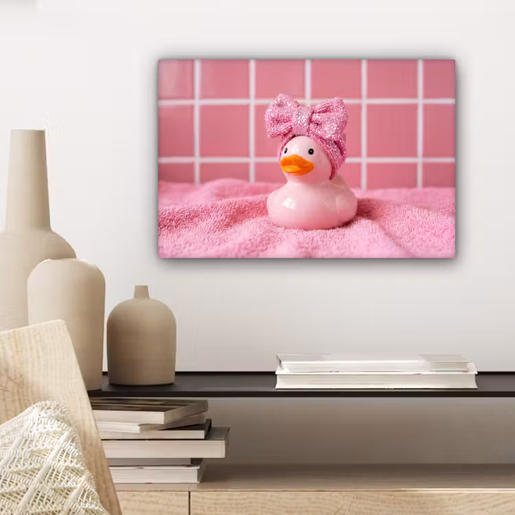 Badeend -Strik - Roze canvas 2cm klein -closeup_print_DE