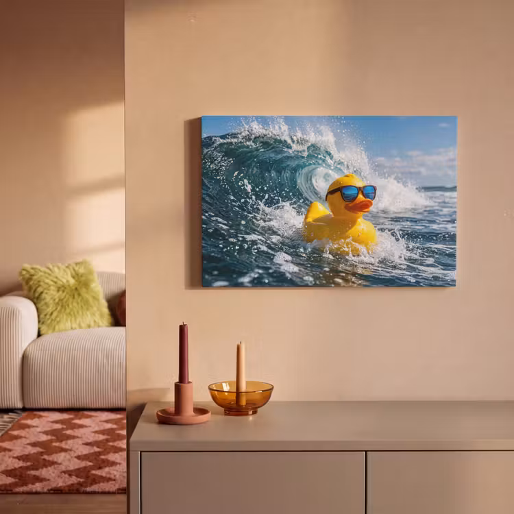 Badeend - Stoer - Golven canvas 2cm klein -sfeer1