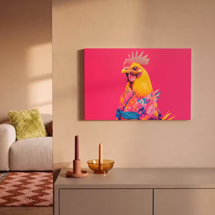 Haan - Kleurrijk - Kimono - Roze canvas 2cm klein -sfeer1