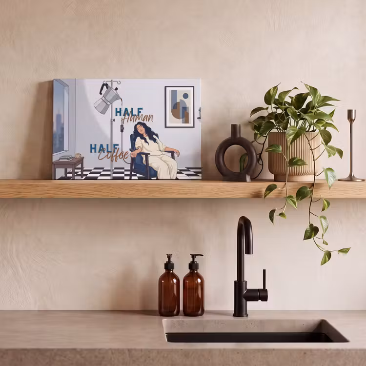 Half human, Half Coffee - Infuus - Koffie canvas 2cm klein -sfeer3