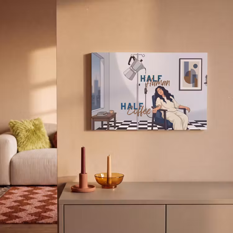 Half human, Half Coffee - Infuus - Koffie canvas 2cm klein -sfeer1